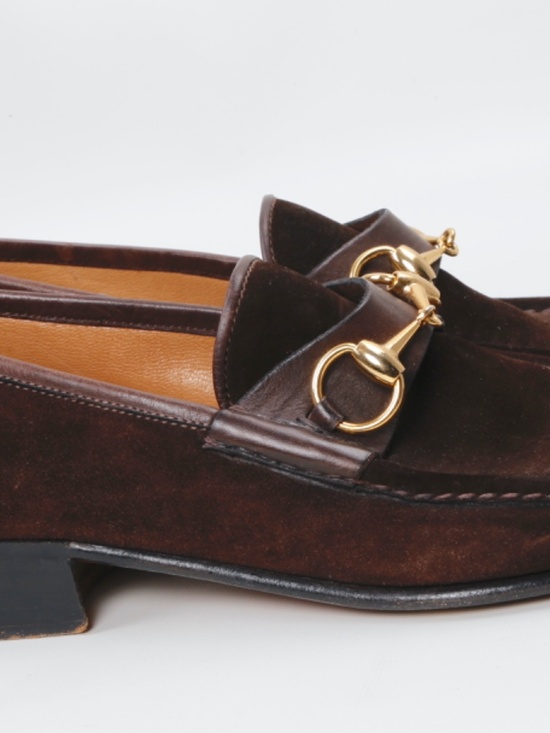 Gucci Vintage  Mens Brown Suede Horsebit Loafers Gold Bit Made In Italy Size 7.5 main image 13